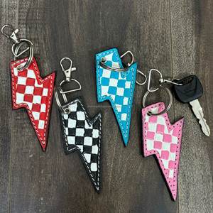 Porte-clés en cuir à carreaux fait à la main, cadeau occidental, luxe vintage, étiquette de clé de voiture, logo personnalisé, porte-clés en cuir véritable - Product Image 4