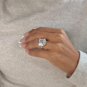 แหวนเพชรทรง Asscher 10 กะรัต ชุบทองคำขาว 14K สำหรับเธอ พร้อมใบรับรอง IGI ขายดี - Product Image 1