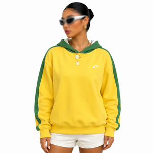 Sudadera con Capucha para Mujer, Diseño Color Block en Amarillo, con Contraste en el Capucha, de Algodón y Felpa, Estilo Casual y Urbano, Talla Grande, con Logotipo Personalizado (OEM) - Product Image 1