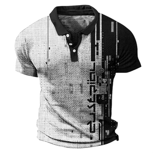 Chemise pour homme ACE à motif géométrique imprimé intégral, manches courtes, coupe classique, respirante, 100% polyester, col rabattu - Product Image 1