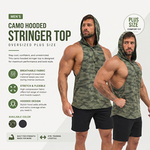 Camiseta sin mangas con capucha Racerback de talla grande para hombre, top de gimnasio, corte muscular, camuflaje, sin mangas, para culturismo - Product Image 2