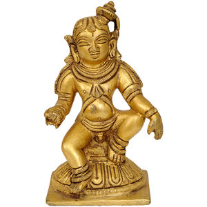 Estatua hecha a mano de 4 \ "Laddoo Gopala en escultura india de latón para regalar - Product Image 1