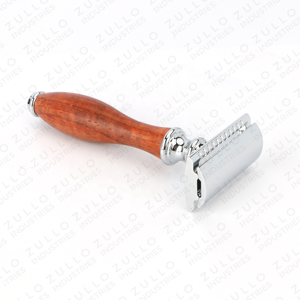 Rasoir de sécurité professionnel à manche en bois rouge, rasoir manuel réutilisable extra long avec lame tranchante pour le soin personnel - Product Image 3