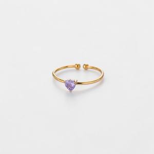 Anillo Abierto Ajustable de Latón Chapado en Oro con Piedra Púrpura Creada en Laboratorio, Corte Corazón, Joyería Minimalista Apilable de Moda para Mujer - Product Image 1
