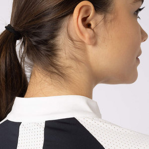 Camisa de equitación azul marino para mujer, manga corta, transpirable, con cremallera, tejido sólido de spandex y poliéster - Product Image 5