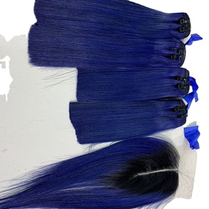 Super doble dibujado paquetes de 100% Natural sin procesar virgen cabello humano hueso recto azul extensiones procesamiento químico - Product Image 1