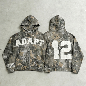 Sweat à capuche personnalisé brodé, effet vieilli, camouflage, hiver, épais, motif Real Tree, appliqué brodé, fermeture éclair - Product Image 1