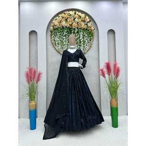 LEHENGA CHOLI DESIGNER GEORGETTE AVEC BRODERIE ET TRAVAIL DE SEQUENCES, NOIR, AVEC DUPATTRA - Product Image 3