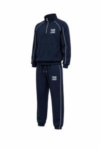 Conjunto Deportivo de Forro Polar para Hombre, Ecológico, de Secado Rápido, con Cierre de Media Cremallera, Detalle de Rayas Blancas, Logotipo Personalizado, Manga Larga, Estilo Urbano - Product Image 5