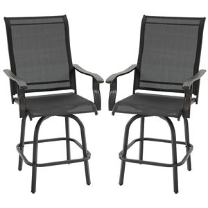 Set di 2 Sgabelli da Bar Girevoli per Esterni con Braccioli, Sedie da Patio con Telaio in Acciaio, Altezza Bar, per Balcone, Bordo Piscina, Giardino, Colore Nero - Product Image 1