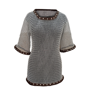 Camisa de malla de aluminio hecha a mano con ribete de cuero, armadura de media manga para recreación histórica de caballero unisex adulto - Product Image 1