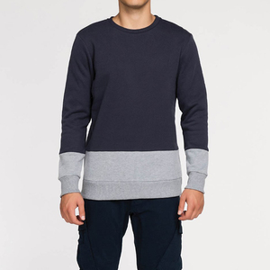 Sweat-shirt à col rond bleu marine pour homme avec ourlet et poignets gris, coupe classique, en coton tricoté, pull décontracté pour l'automne - Product Image 1