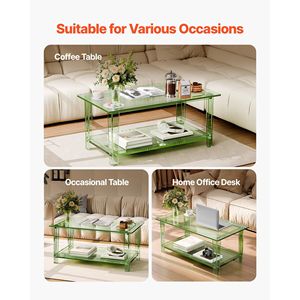 Mesa de Centro Moderna Rectangular de Acrílico de 2 Niveles con Estante de Almacenamiento para Comedor - Product Image 6