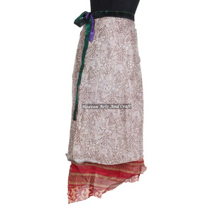 Designer Ladies Two Layer Silk Sari Magic <b>Wrap</b> <b>Skirt</b> <b>Skirts</b> Vintage Art Silk Reversible Magic Silk Cover up Wear Vintage Magic - Product Image 1