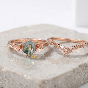 Anillo de Compromiso Floral de Plata 925 con Ágata Musgosa, Anillo Nupcial Hexagonal de Ágata Musgosa Inspirado en la Naturaleza - Product Image 2