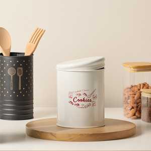 Elegante Contenedor de Almacenamiento Metálico Moderno con Tapa de Madera para Almacenamiento en la Cocina y Exhibición en la Encimera - Product Image 5
