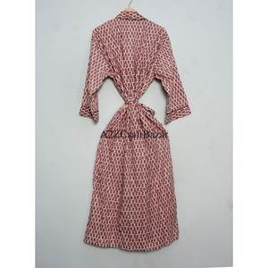 100% Cotton Woven Hand Block Printed Indian Floral Luxury Bath Wear Kimono Robe <b>Sleepwear</b> Nightgown for Summer - Product Image 6