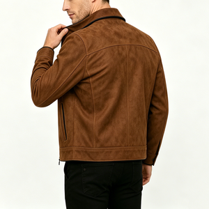 Chaqueta de Cuero PU Negra para Hombre, Patrón Geométrico en Relieve, Cuello Camisero, Cierre de Cremallera, Corte Regular, Ropa de Otoño - Product Image 5