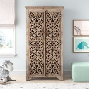 Luxury Handcrafted Solid Wood 2 Door <b>Wardrobe</b> Ornate Botanical Carving Premium Finish Armoire - Product Image 2