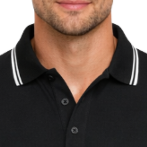 Polo homme noir de haute qualité avec col rayé blanc, coupe ajustée, séchage rapide, décontracté, manches courtes, pour l'été - Product Image 4