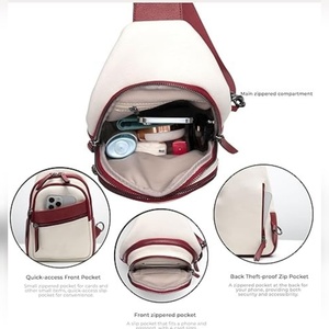 Red & White Leather <b>Sling</b> Bag for Women Large Capacity Crossbody Chest Bag with Quick Access Pockets Wholesale Supplier - Product Image 3