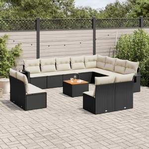 Grand ensemble de canapés de jardin modulaires en rotin PE noir, élégant et durable, mobilier d'extérieur - Product Image 1