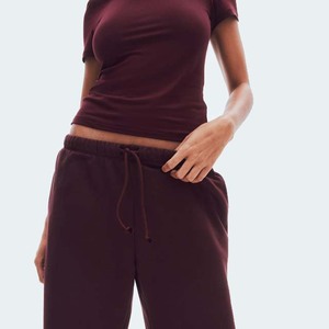 Pantalones de Felpa Anchos para Mujer, Cintura Media, Cierre con Cordón, Color Sólido, Casuales, Largos, Corte Holgado, Estilo Otoñal - Product Image 4