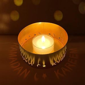 Portavelas de Metal Hecho a Mano con Recortes de Luna y Estrella, Linterna Decorativa Redonda para Velas Votivas, Decoración del Hogar y Meditación - Product Image 4