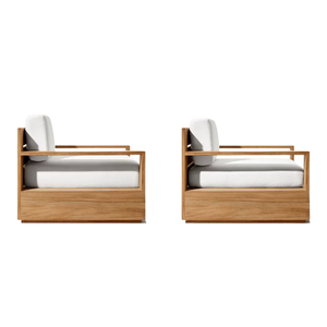 Chaise longue d'extérieur minimaliste moderne en teck massif, résistante aux intempéries, avec coussin épais à séchage rapide, assise profonde, mobilier d'extérieur haut de gamme - Product Image 3
