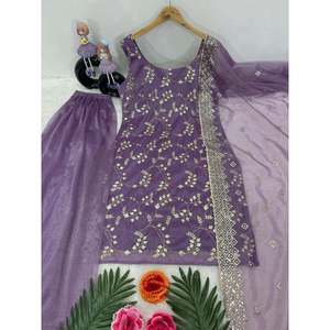 Conjunto Dupatta de hermosos pantalones superiores para mujer con trabajo de secuencia de bordado - Product Image 6