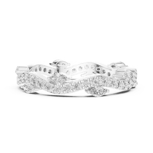 Synthetic Diamond 0.67 CTW E Color Marquise Round 925 <b>Silver</b> Wave Eternity <b>Band</b> Luxury Unisex Pave <b>Ring</b> - Product Image 1