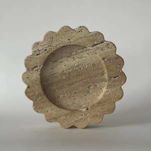 Plateau de service rond en marbre beige, festonné, fait main, moderne, résistant au feu, décoratif pour la cuisine, le salon, la villa, le revêtement mural - Product Image 4