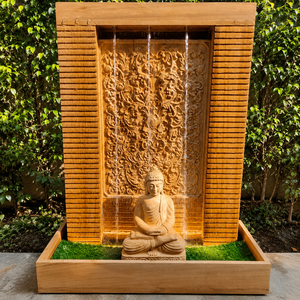 Fontaine Bouddha en pierre faite à la main, extérieure, LED, résistante aux intempéries, décoration de jardin Art Déco, taille personnalisée - Product Image 1
