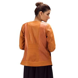 Chaqueta Contemporánea de Cuero Genuino Naranja, Sólida, Impermeable, Ecológica, Ajustada, con Detalle de Costuras en Paneles, para Otoño e Invierno, OEM ODM - Product Image 6