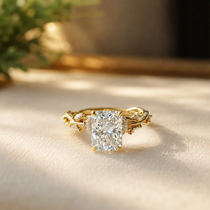 Anillo de Compromiso de Oro Amarillo de 18K con Halo Oculto de Moissanita, Anillo de Boda Elegante con Diamante Radiante, Regalo de Cumpleaños para Ella - Product Image 1