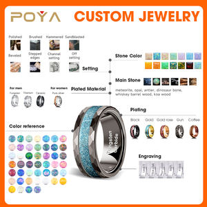 Anillo <span class=keywords><strong>de</strong></span> Carburo <span class=keywords><strong>de</strong></span> Tungsteno Multicolor con Incrustaciones <span class=keywords><strong>de</strong></span> Textura <span class=keywords><strong>de</strong></span> Meteorito, Anillo <span class=keywords><strong>de</strong></span> Boda Azul, Plateado y Dorado, Joyería Galáctica Bicolor al por Mayor - Product Image 5