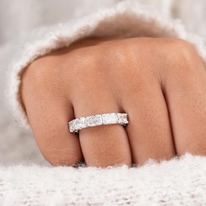 Elegant Stackable Band Radiant Cut Moissanite Half <b>Eternity</b> Band <b>Ring</b> 925 <b>Silver</b> Fine Gift For Anniversary Party Charms - Product Image 5