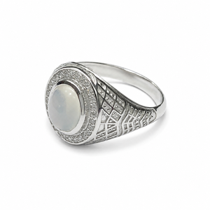 <b>Moonstone</b> <b>Ring</b> in 925 Sterling Silver Rhodium Plated Channel Set Oval Cut Luxury Style for Women & Children - Product Image 3