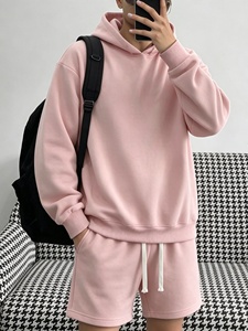 Ensemble de sweat-shirts à capuche rose pour homme, couleur unie, en tissu molletonné français, vêtements d'automne décontractés - Product Image 2