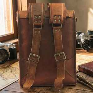 Genuine Leather Roll Top <b>Backpack</b> for College Students Vintage School Bag <b>Large</b> Capacity Travel Rucksack LTBP-0017 - Product Image 2