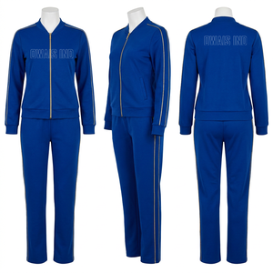 Conjunto deportivo de 2 piezas para mujer, color burdeos, con cuello alto, cremallera, manga larga, estampado de letras y pantalones a rayas. - Product Image 3
