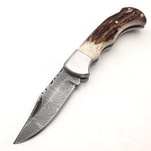 Couteau de chasse pliant en acier inoxydable à poignée en corne de cerf, vente en gros, tactique, pour le camping en plein air - Product Image 1