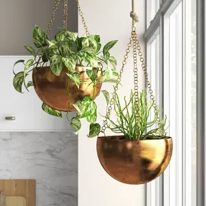 Support de plante suspendu en métal avec chaîne, décoratif pour la maison, balcon, intérieur et extérieur, en cuivre et fer, finition galvanisée PremiumPro - Product Image 2