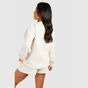 Nouvelle Collection – Ensemble Sweat-shirt et Short Femme en Molleton 100% Coton Grande Taille, Col Rond, Épaules Tombantes, Manches Longues, Coupe Boxy, Style Urbain - Product Image 4