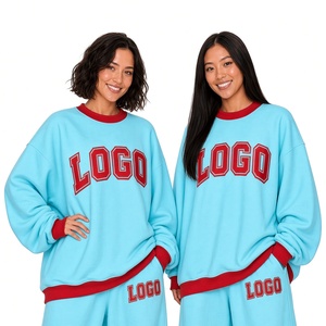 Women's Oversized <b>Pink</b> Crew Neck <b>Sweatshirt</b> With White Logo Print Drop-Shoulder Long Sleeve Knitted Cotton Autumn Wear - Product Image 2