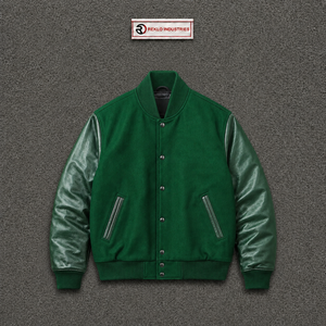 CUSTOM GREEN <b>VARSITY</b> <b>JACKET</b> MOCKUP FRONT VIEW PREMIUM <b>BOMBER</b> <b>JACKET</b> DESIGN COLLEGE STYLE APPAREL FASHION OUTERWEAR FRONT VIEW - Product Image 5