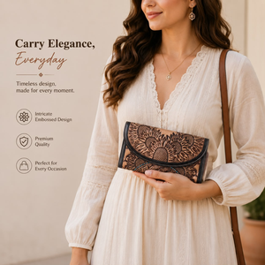 Handcrafted Genuine Leather Embossed Wallet for Women Vintage Floral Clutch <b>Purse</b> <b>Long</b> Bifold Wallet Card Holder Organizer Brown - Product Image 4