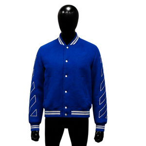 Chaqueta Varsity Azul de Alta Calidad para Hombre, Patrón Geométrico, Corte Regular, Estilo Casual para Otoño, Moda Urbana, Streetwear, Estilo Deportivo Moderno - Product Image 1