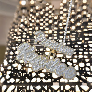 Collier pendentif tendance hip-hop personnalisé en argent 925 plaqué or avec lettre initiale cursive sertie de moissanite et de diamants – Cadeau de fête - Product Image 4