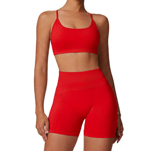Conjunto de 2 piezas de pantalones cortos de yoga de cintura alta y sujetador deportivo elástico para mujer - Product Image 3